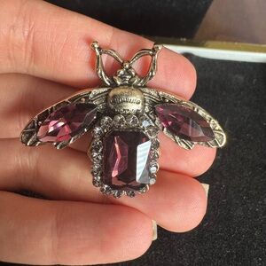 Elegant Purple Gemstone Bee Brooch